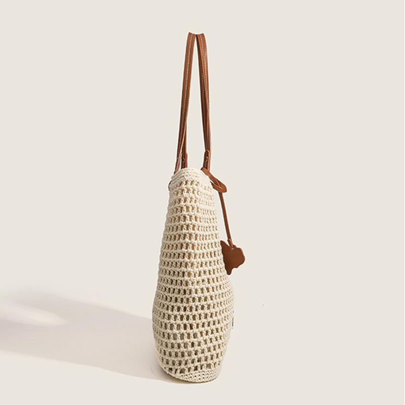 2025 Новые плетеные женские сумки Большая вместимость Сумка-тоут Пляжная вязаная сумка через плечо для женщин Плетеная из соломы сумка для покупок с украшением