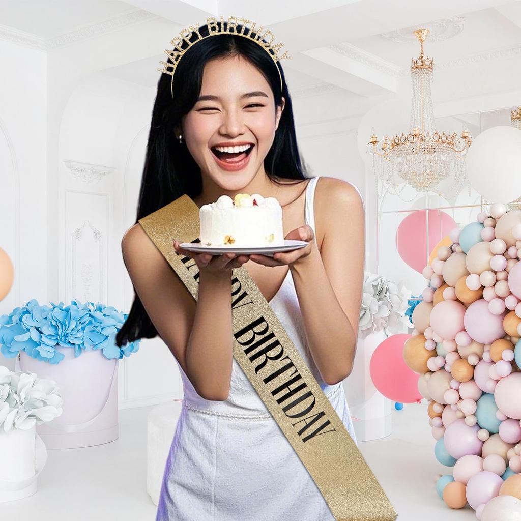 Birthday Celebration Headband, Hair Clip, Sash, and Baking Gift Set - Perfect Photo Props and Decorations for Girls