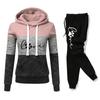 Womens Tracksuit Color Block Versatile Hooded Sweatshirt Jogging Black Sweatpants Printing Fashion Tops Casual Outfits