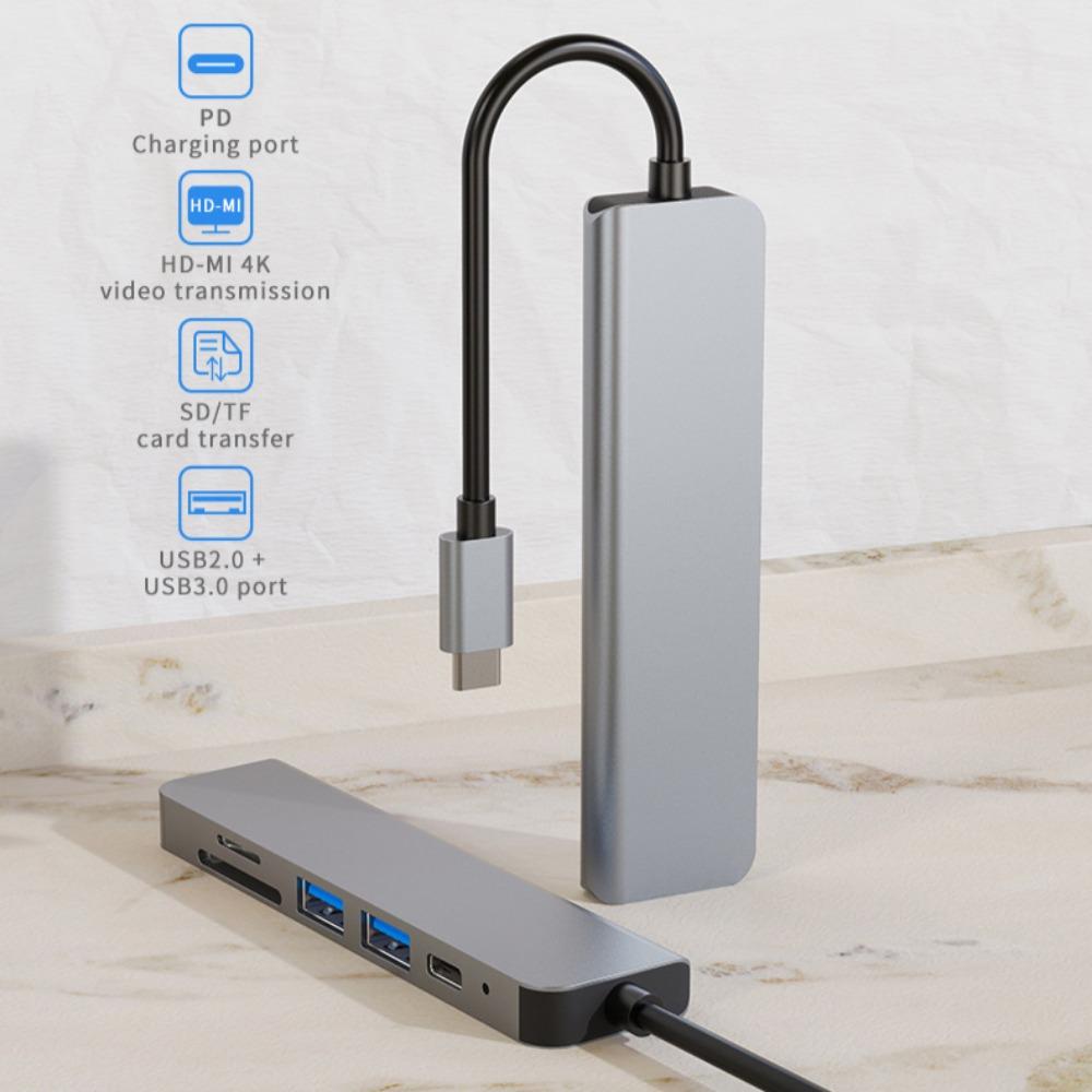 Многопортовый USB C хаб 6 в 1 с кардридером, совместимый с ноутбуками MacBook Pro Air Huawei