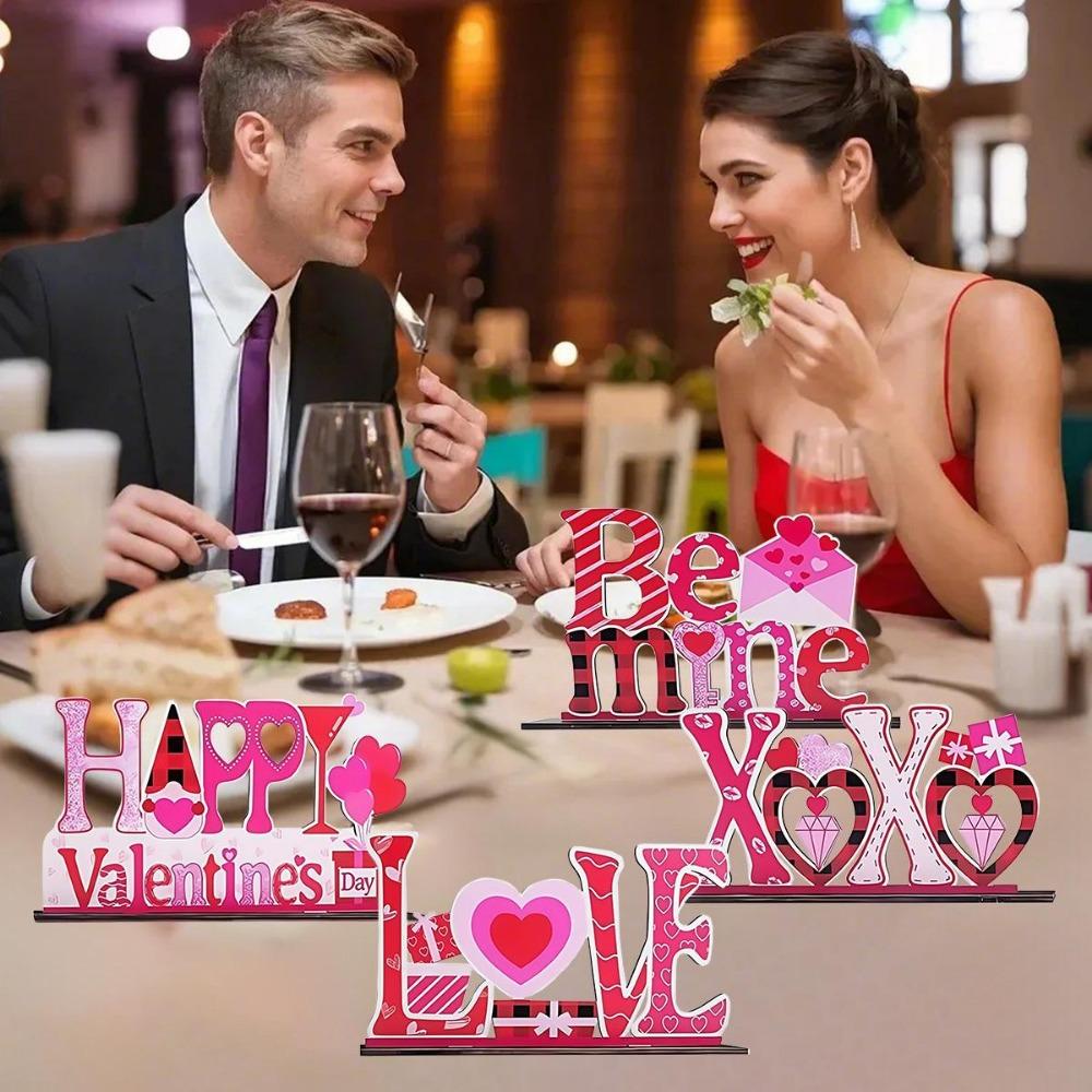 4 шт., настольные центральные знаки «Любовь», подарки на День святого Валентина, украшения, деревянный знак на стол, декор на День святого Валентина, романтический декор ко Дню святого Валентина для домашнего стола