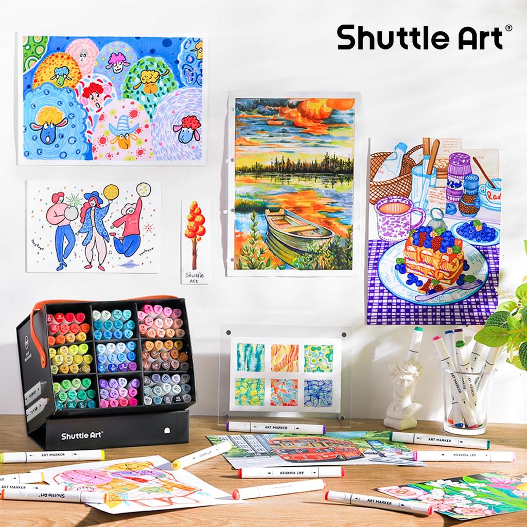 Маркеры Shuttle Art для иллюстраций, спиртовые, с двойным наконечником, блендер, чехол и палитра. Идеально подходят для раскрашивания и рисования. Отличный подарок для взрослых, 120 цветов