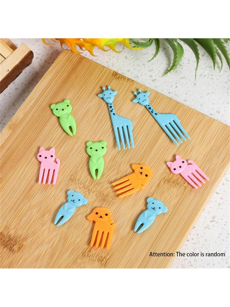 11pcs Cartoon animal fruit fork, multi-color (color randomly sent) cute mini fork, can be reused, used for desserts, cakes