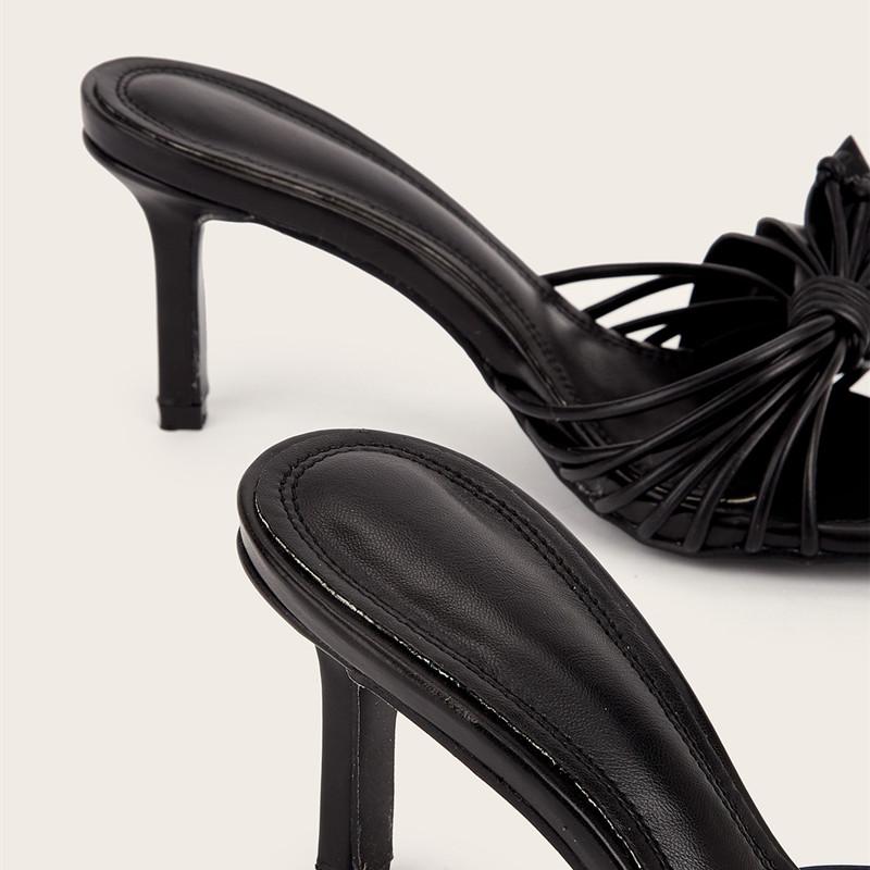 Ins style Bowknot Narrow band Women Slippers Sandals Elegant Summer High heels Mules Slides Female Party Dress Shoes