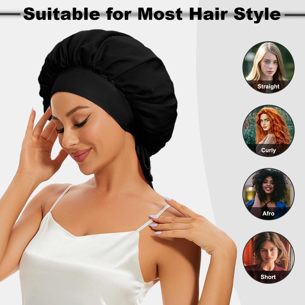 Women's Reversible Double-Layer Satin Nightcap with Ribbon - High Elasticity Round Hat for Hair Protection
