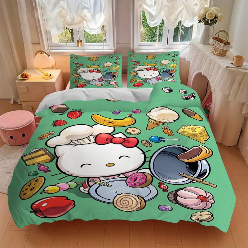 3 шт. Набор стеганых одеял Sanrio Hello Kitty's Sweet Adventure с принтом, мягкое и удобное покрывало для спальни, гостевой комнаты, постельное белье S090