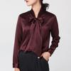 Women's Early Spring Mulberry Silk Satin Blouse with Bow - Long Sleeve