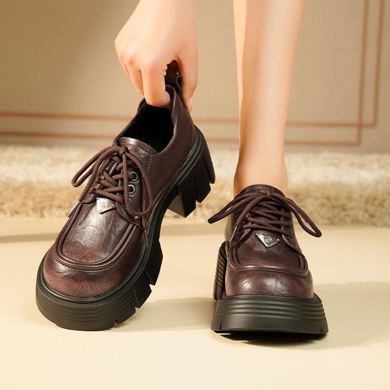 New British style lace-up thick heel autumn thick bottom fashion versatile women's square head temperament
