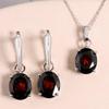 Simple Design Natural Garnet Ring Earrings Jewelry Set 925 Silver Women Fine Jewelry Anniversary Birthday Gift