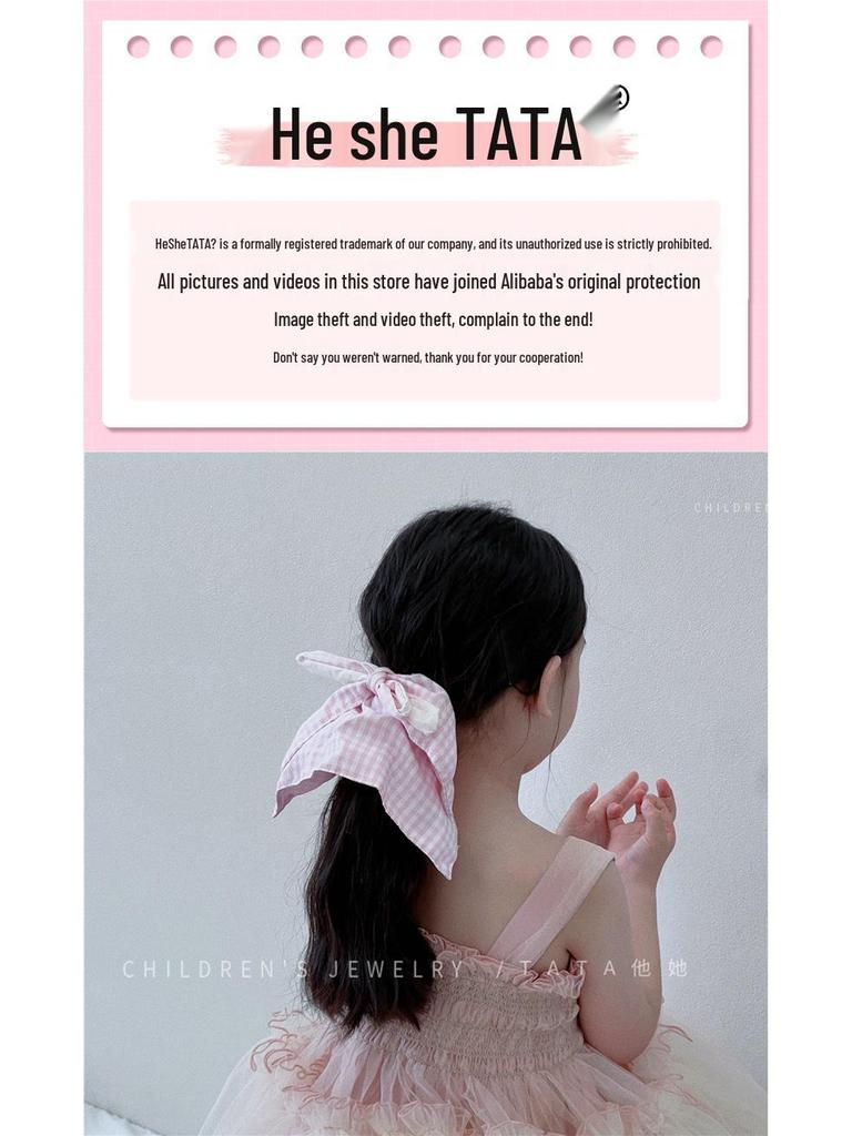 Синий клетчатый шарф-бант резинка для волос для девочек