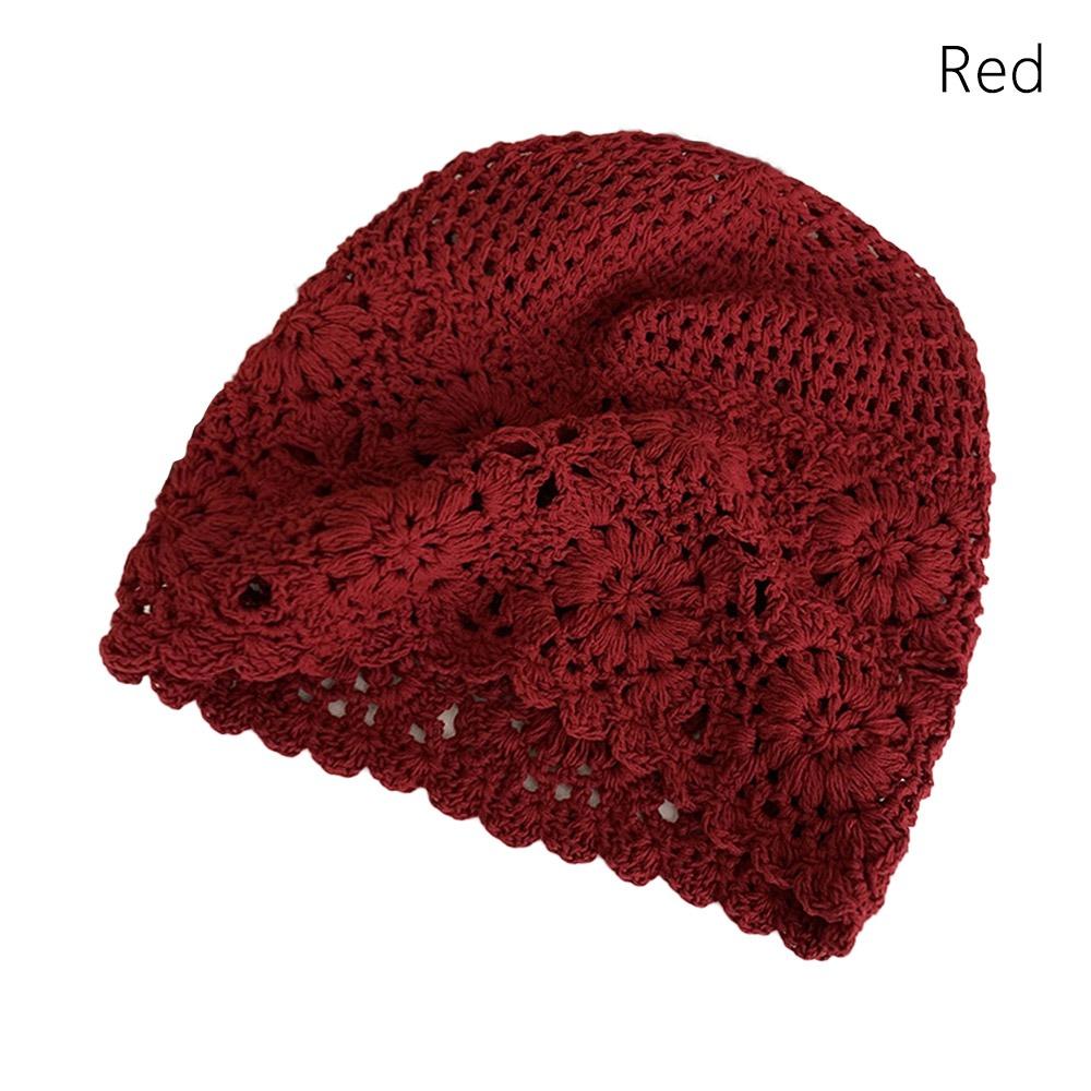 Fashion Vintage Artistic Beret Cap Hollowed-out Hand-Made Skullies Hat Breathable Sweet Knitted Hat Women