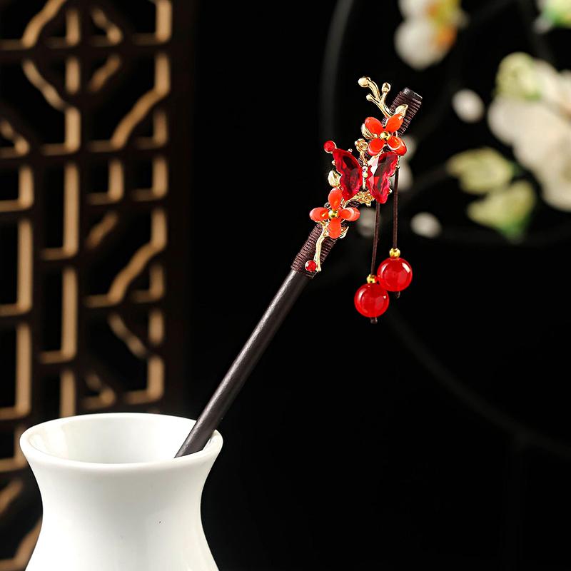 1PC Tassel Elegant Hair Accessories Pretty Ancient Style Classical Flower High-end Hairpin Exquisite Wooden