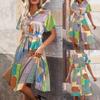 Ladies' Summer Colorful Geometric Pattern Long Dress Fashion Trend V-neck Strap Tight Waist Dress