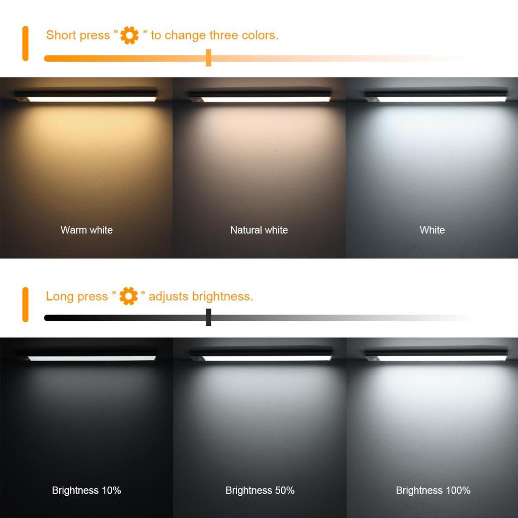 Светодиодный ночник с датчиком движения, перезаряжаемый через USB, 30/50 см, 3 цвета, датчик движения тела, магнитное крепление для шкафа, кухни