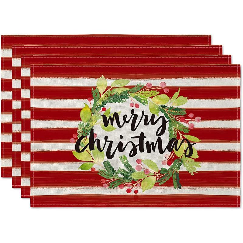 4шт Рождественский льняной коврик для еды Сладкие рождественские салфетки Набор Щелкунчики Рождественские салфетки Набор