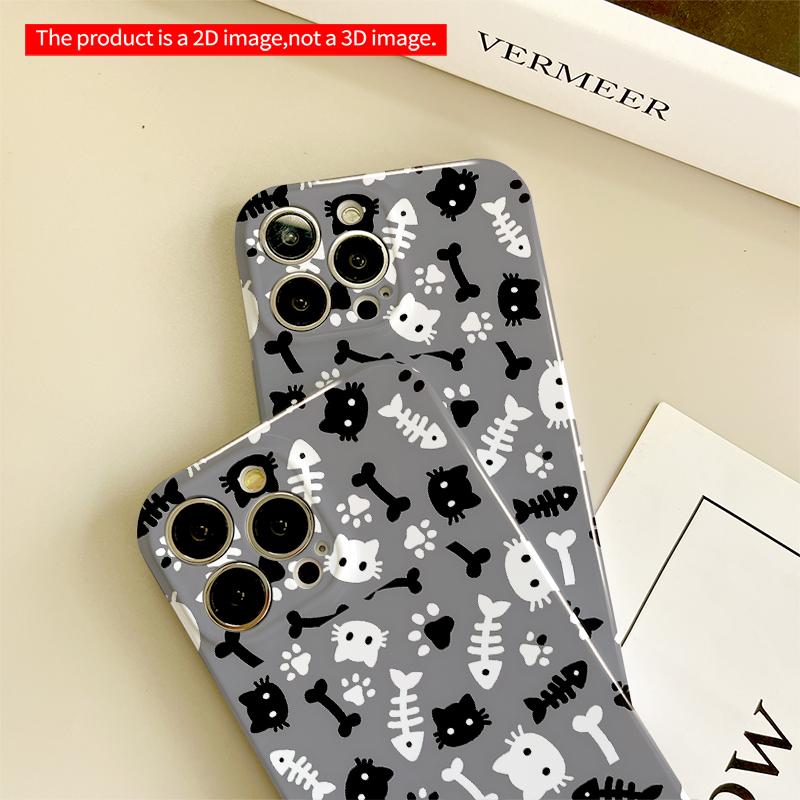 2DFlat Cute Animal Bones & Paws Pattern Phone Case All inclusive film hard iPhone case, compatible with iPhone 18 Pro Max 17 16 15 14 13 12 11