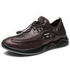Men's Casual Outdoor Leather Slip-On Shoes, Size 46 – Comfortable Walking Shoes for Middle-Aged and Elderly.