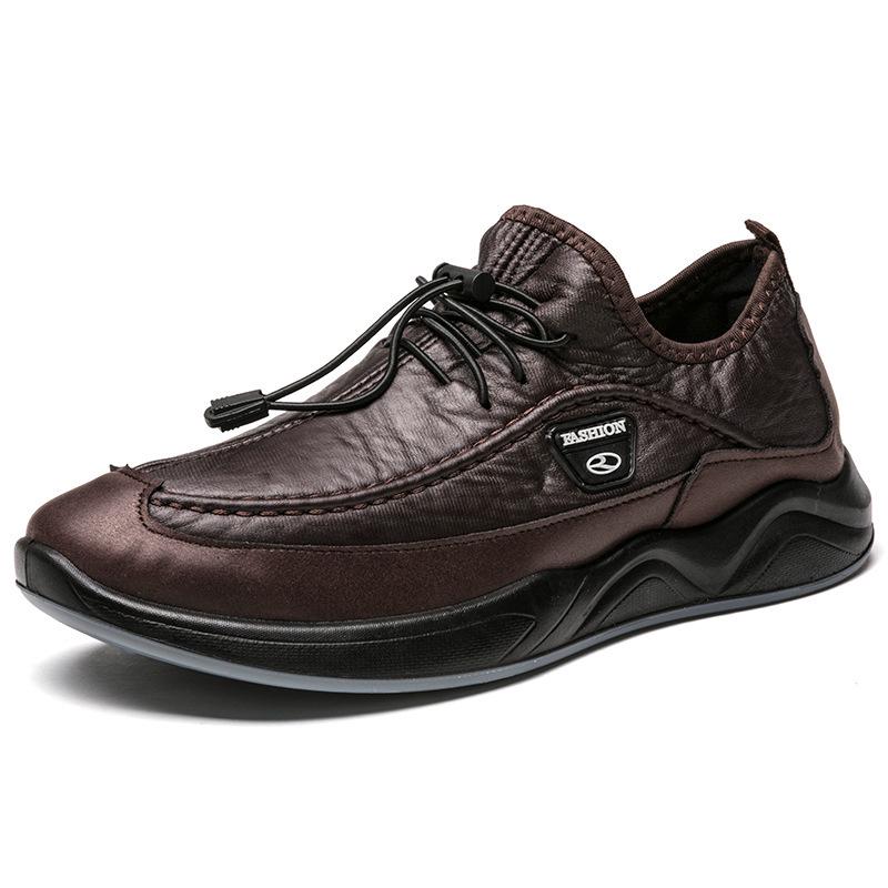 Men's Casual Outdoor Leather Slip-On Shoes, Size 46 – Comfortable Walking Shoes for Middle-Aged and Elderly.