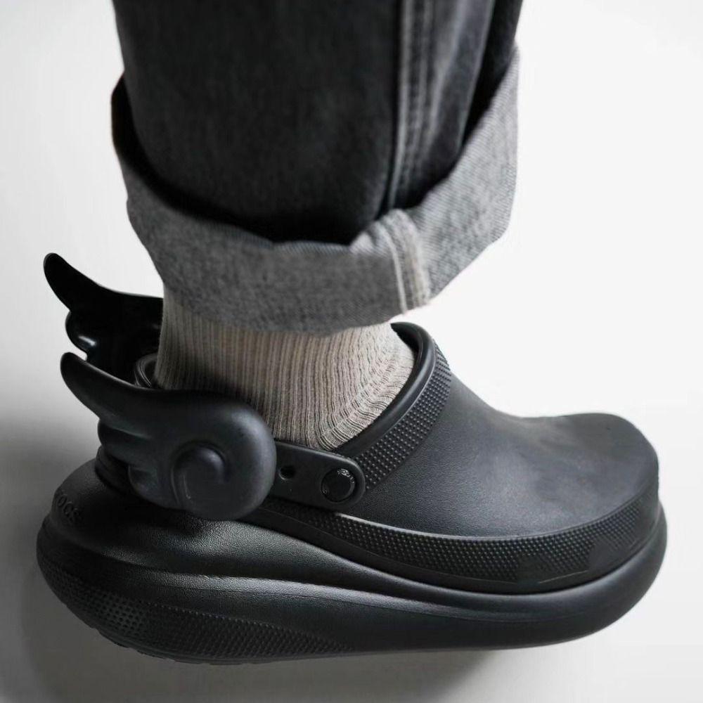 1 Pair Lovely Angel Wings Shoes Charms Buckle Cartoon DIY Shoes Buckle Accessories Black White Shoes Buckles