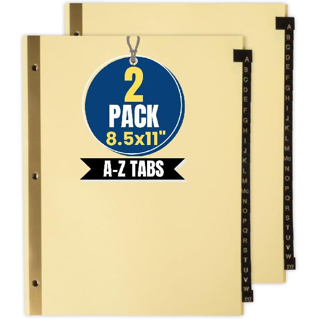 1InTheOffice A-Z Tab Dividers, Alphabet Dividers for 3 Ring Binder, 3 Ring Binder Dividers with Tabs, Leather Tabs, 8 1/2" x 11", 25 Tabs, Black (2