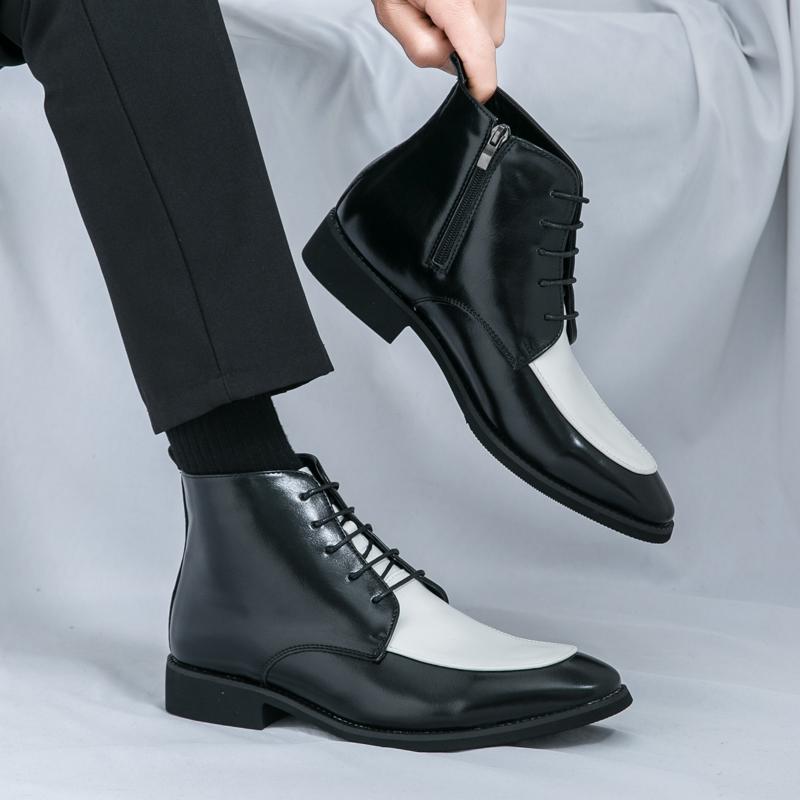 Fashion Wniter Designer Fashion New Male Pointed Black White Lace Up Ankle Boot Men Casual Luxury High Top Platform Shoes Zapatos Hombre