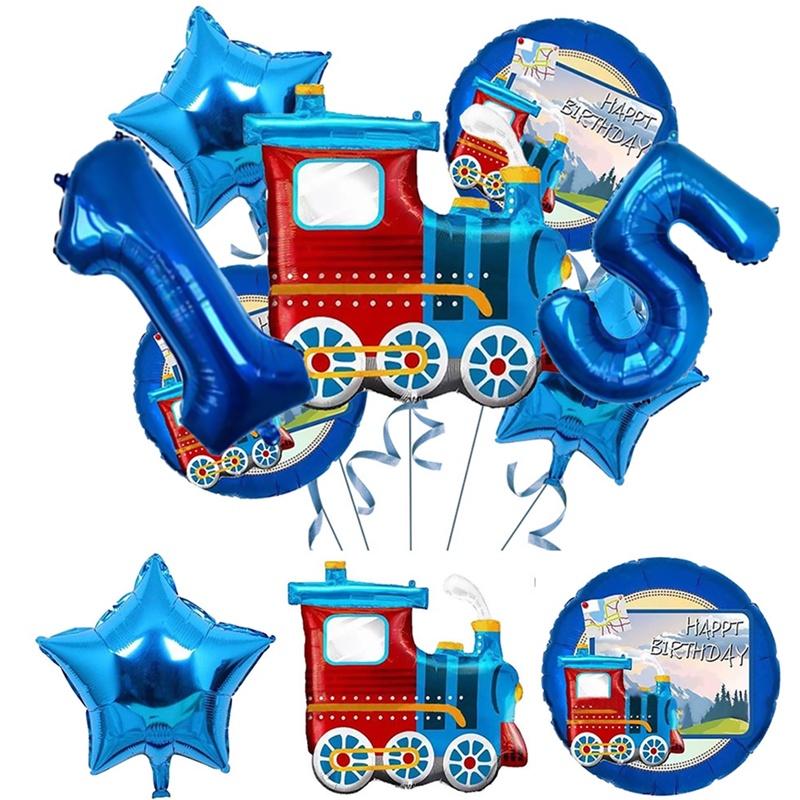 Воздушный шар из алюминиевой фольги с номером 0-9 в стиле поезда на день рождения, креативный мультфильм, украшение из воздушных шаров в синей серии