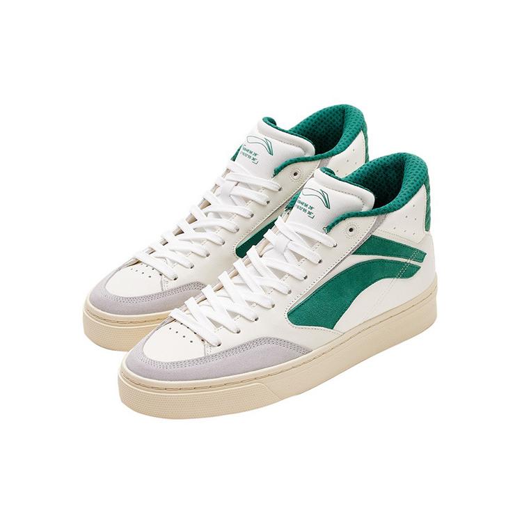 Li Ning Wave 180 Покрытие Нескользящее, Износостойкое, Легкие Высокие Кеды для Скейтборда Мужские Белый Зеленый AECS003-1