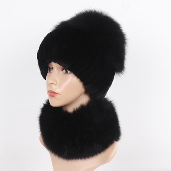 Новые зимние женские роскошные шапки из натурального лисьего меха, комплекты шарфов, натуральный мягкий вязаный теплый топ из меха кролика рекс, шапки из лисьего меха, шарфы, 2 шт.
