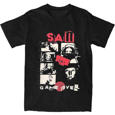 Винтажные футболки Saw Jigsaw Game Over для мужчин и женщин, футболки Merch Humor, футболка из хлопка, одежда больших размеров