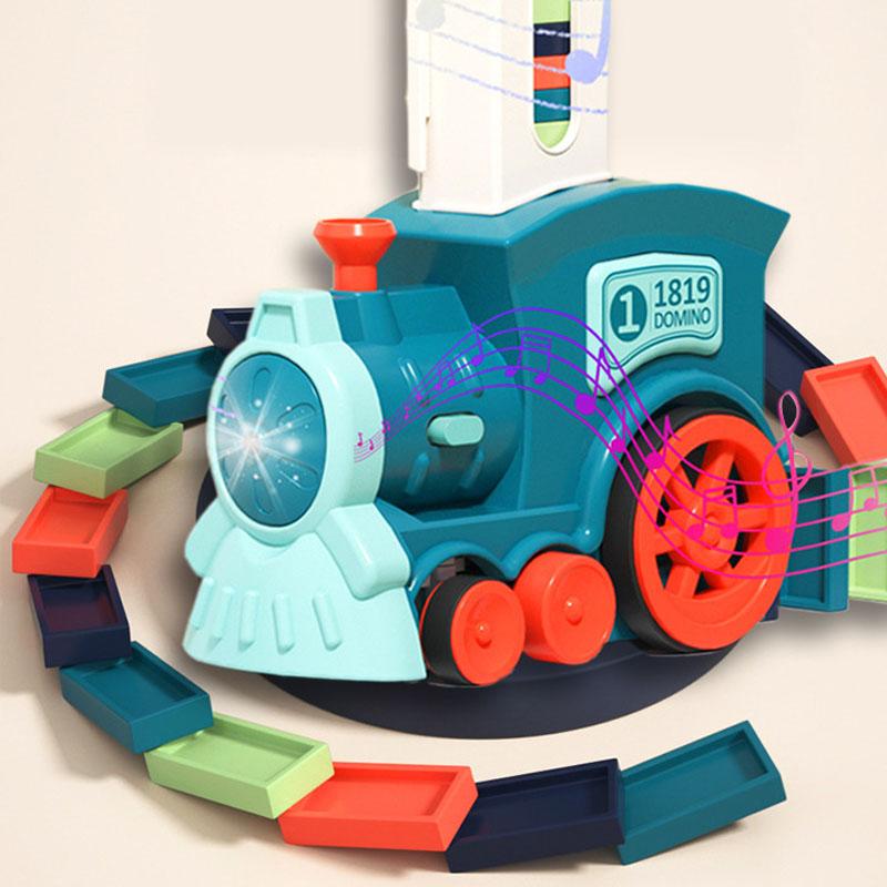 PDTO Автоматическая укладка блоков электропоезда Домино Набор образовательных детских игрушек в подарок