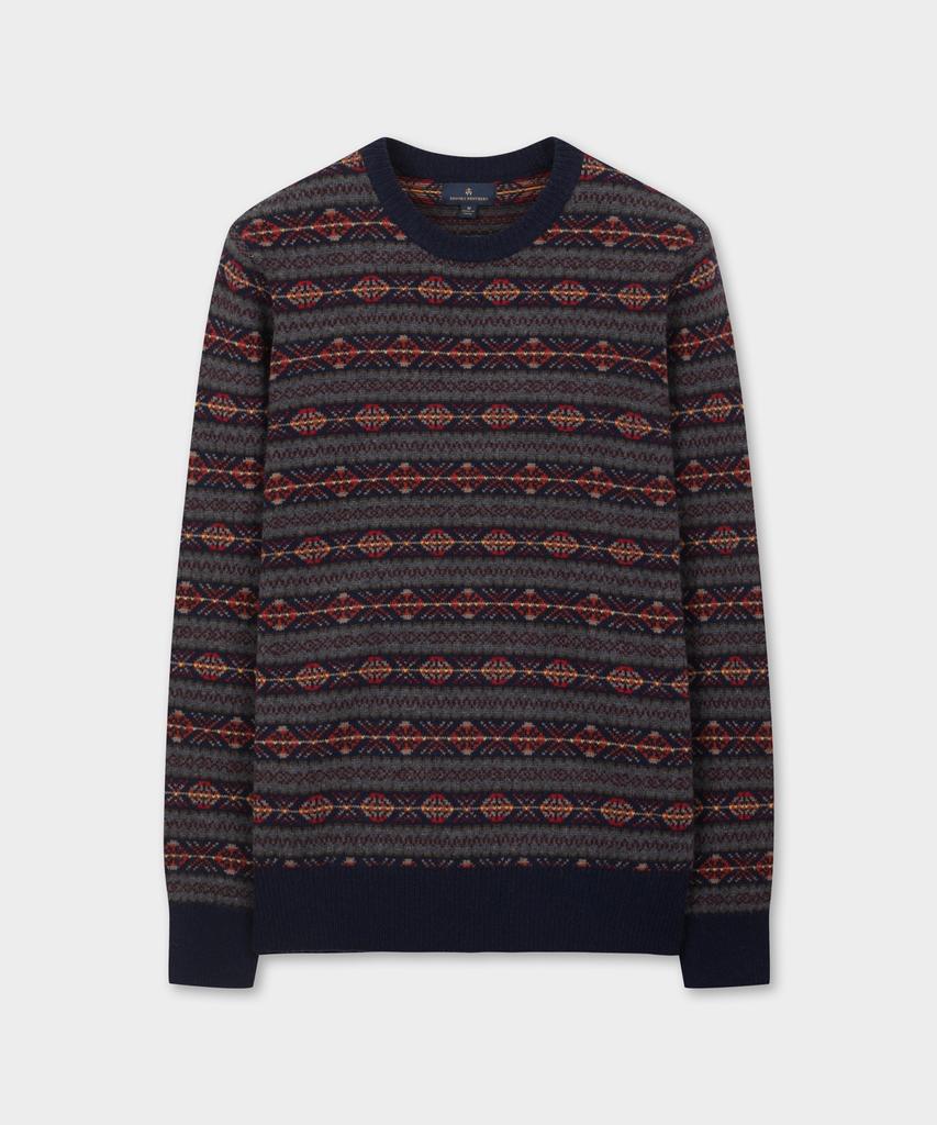 BROOKS BROTHERS Wool Vintage Fair Isle Crewneck Sweater (Grey) (Bbwrmff402)
