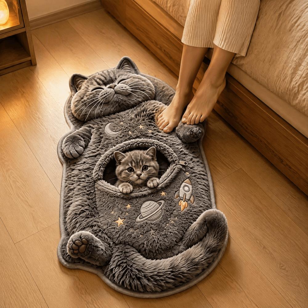 2D Cat-Shaped Area Rug Non-Slip Cartoon Carpet Cute Home Decor Carpet  Living Rooms