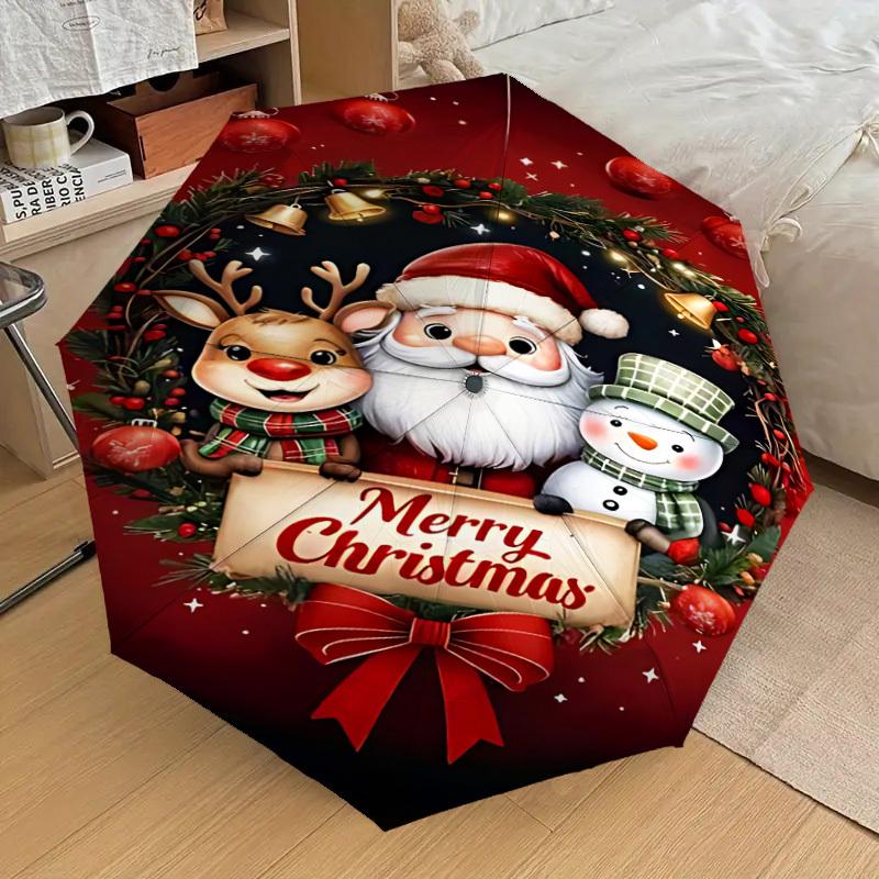1PC Christmas Santa Claus Automatic Open/Close Umbrella with Windproof, 8-Rib Sturdy Canopy, Durable Ribs, Fashionable Design1219A