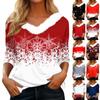 Women's T Shirt Tee Christmas Shirt Long Sleeve Party Christmas Fleece Collar V Neck  Top