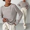 Женские топы с круглым вырезом и длинным рукавом, полосатый принт, свитер свободного кроя, эластичные ретро-вязаные топы, повседневная одежда