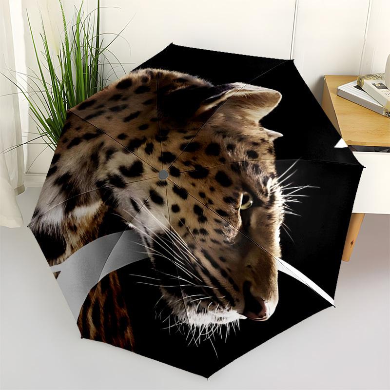 1pc Leopard Automatic Open/Close Umbrella 8-Rib Strong Frame, Portable Travel Umbrella for Women & Men, Birthday Gift Parties 026