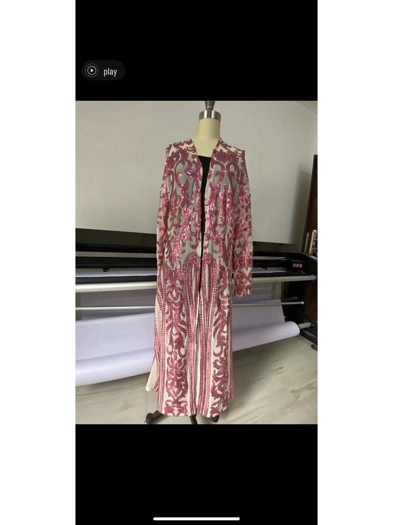 Европейский и американский кардиган с длинным рукавом, из сетки с пайетками и бисером