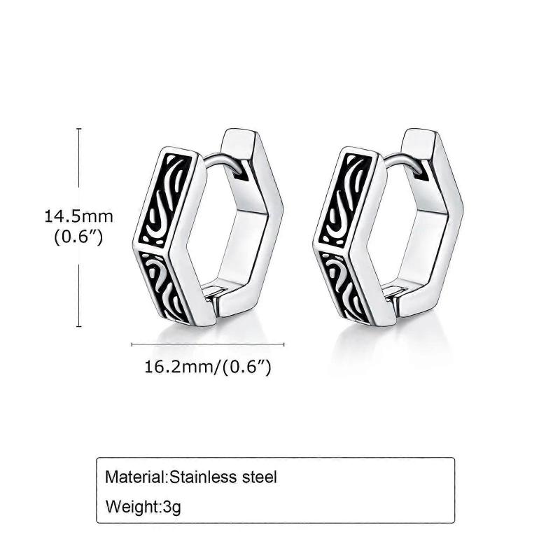 Men's Geometric Hoop Earrings, Waterproof Stainless Steel Gothic Style, Perfect