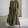 Plus Size Women Loose Cotton Linen Dress Oversized Round Neck Long Dress Elegant Casual Robe Spring Summer Autumn Dresses