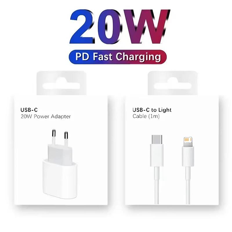 20 Вт PD EU Быстрое Сетевое Зарядное Устройство Для iPhone 11 12 13 Pro XS Max 14 Plus X XR Быстрая Зарядка Кабель для Зарядки USB-C С Розничной Коробкой