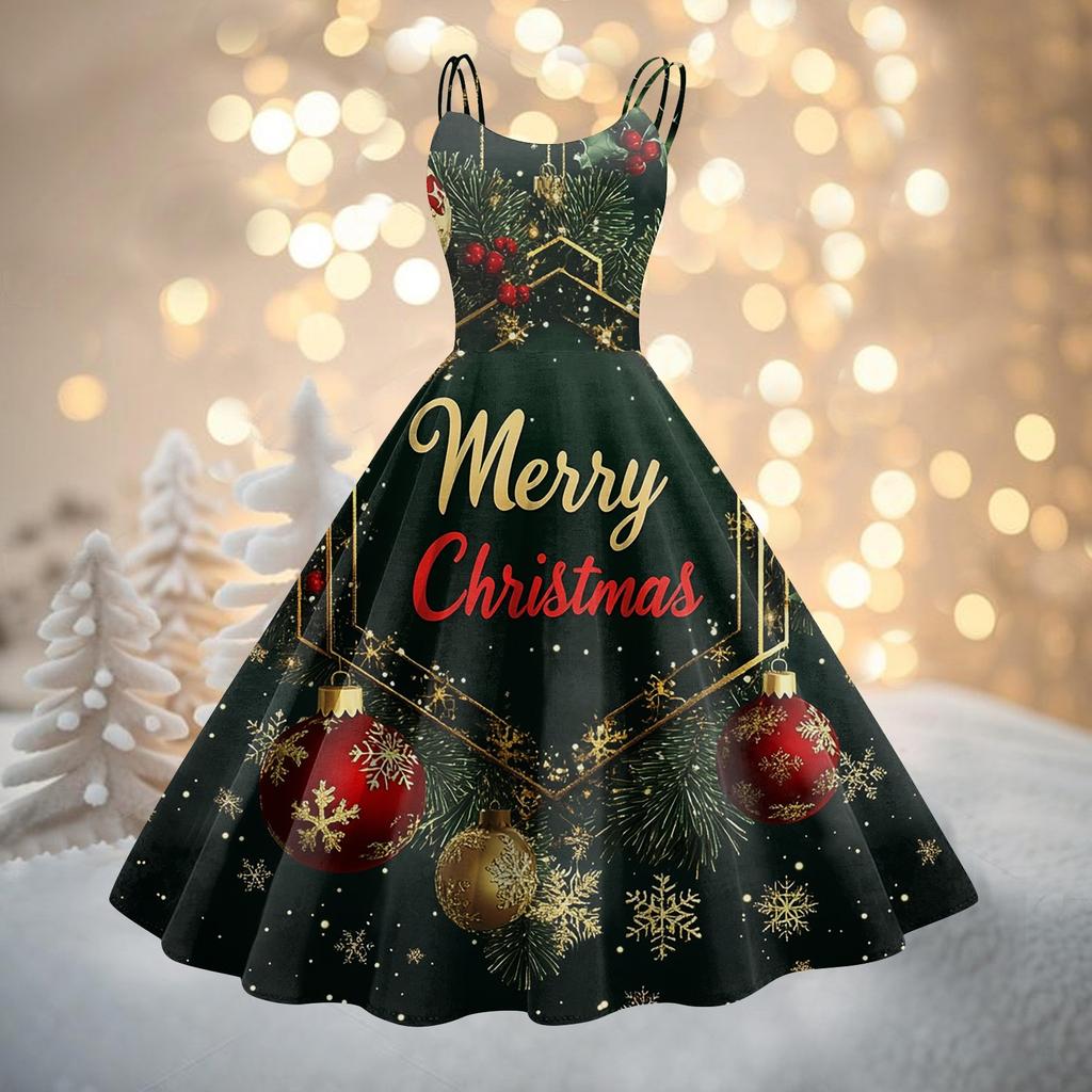 Women's Fashion Christmas Printed Sexy Strapless Gothic Cocktail Dress Punk, Vintage Dress