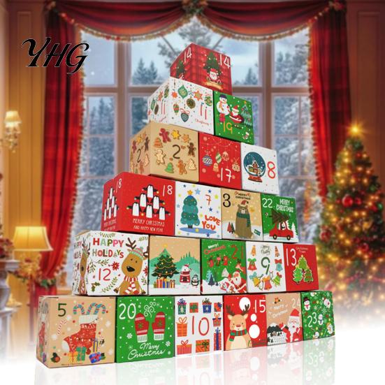 Winter Atmosphere Party Supplies 24 Pcs DIY Christmas Advent Calendar Boxes, Days Countdown Gift Box, Decorative Boxes for Treats Empty Cardboard