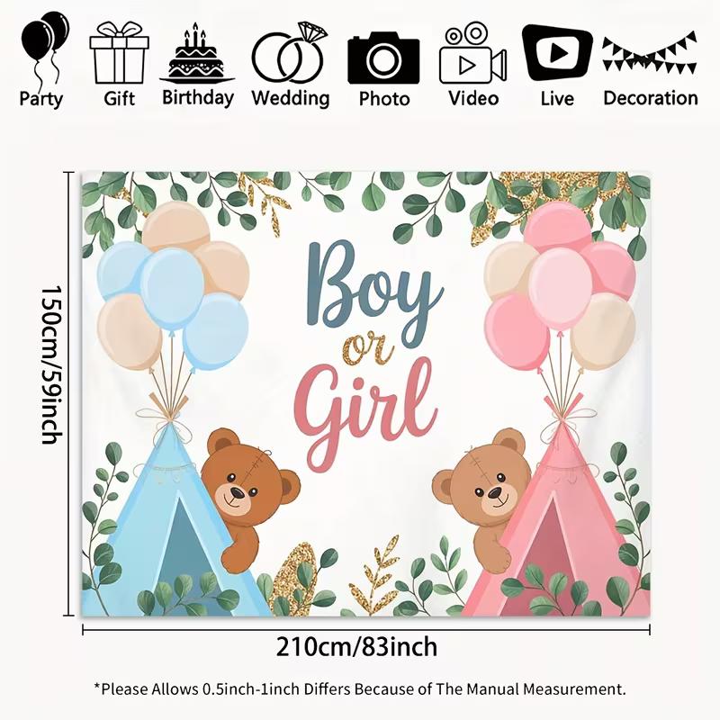 2D Boy or Girl Gender Reveal Backdrop Teddy Bear Photography Background Banner