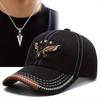 Men's Baseball Cap 2pcs Necklace Set Outdoor Sports Trend Embroidery Eagle Duck Tongue Cap Arrow Pendant Necklace Couple Leisure Sun Hat