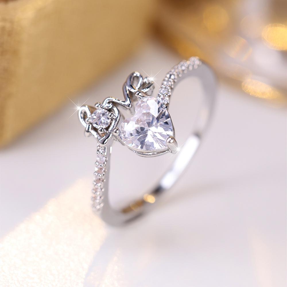 Минималистичные кольца в форме сердца с белым фианитом и надписью «LOVE» для женщин, обручальные кольца для невесты, ювелирные изделия на день Святого Валентина, подарки