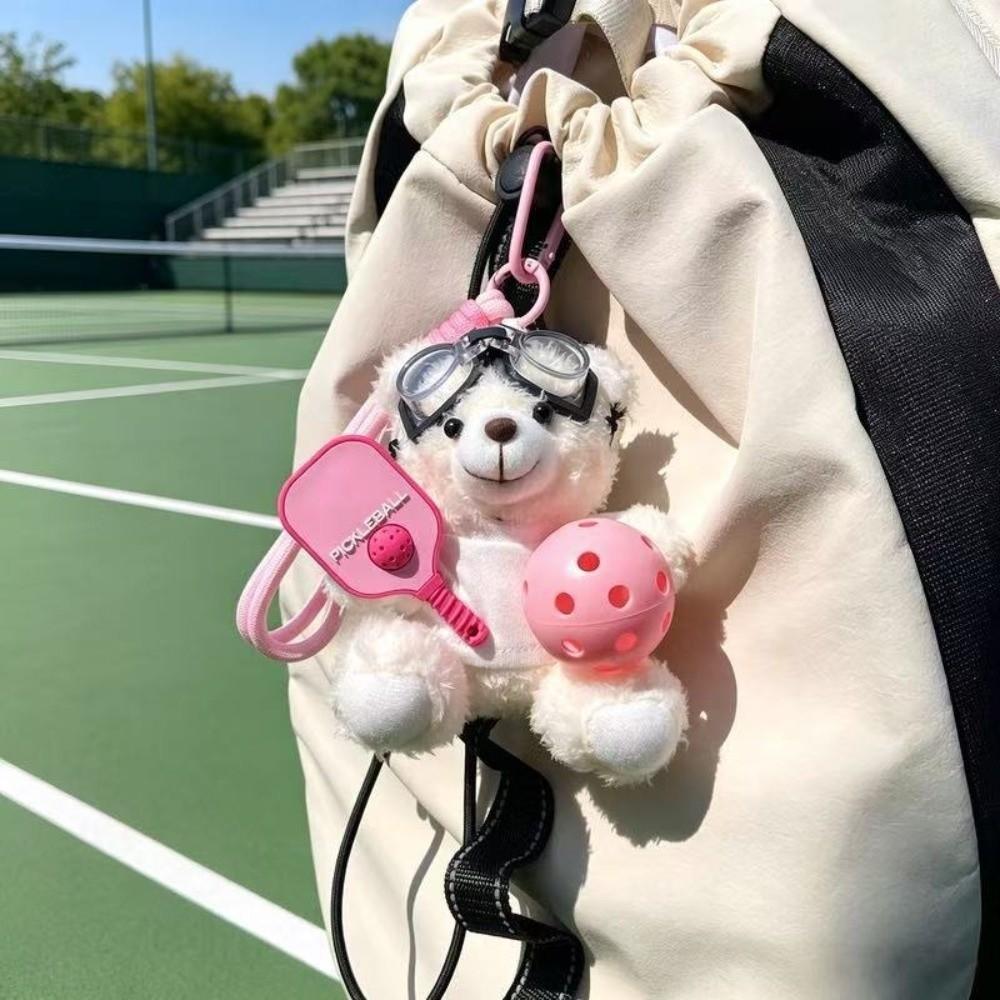 Cartoon Bear Doll Keychain Plush Bag Pendant Funny Pickleball Pilot Bear Pendant Bag Accessories