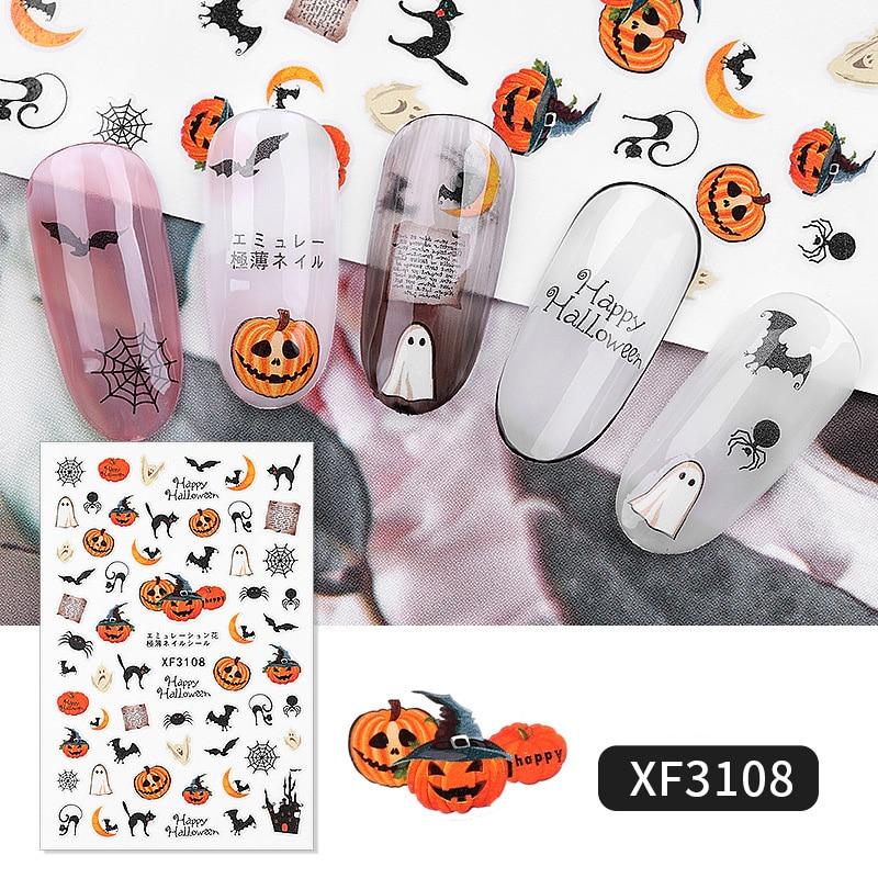 1 Sheet Halloween Series Nail Sticker Pumpkin Lantern Skeleton Spider Vampire Decals For Nail Art DIY Decoration Tools