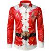 Men Long Sleeve Shirt X‑mas Tree Firework Night‑snow Scene Print Turn‑down Collar Button‑up Casual Holiday Party Top