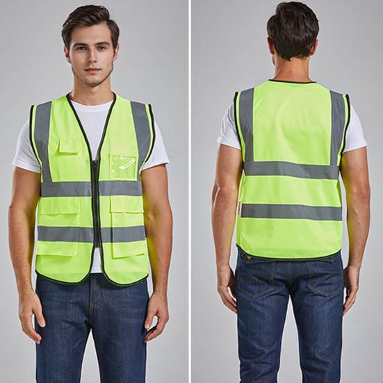 Рабочий жилет для мужчин и женщин, светоотражающий жилет с V-образным вырезом, без рукавов, на молнии, дышащий, ночной