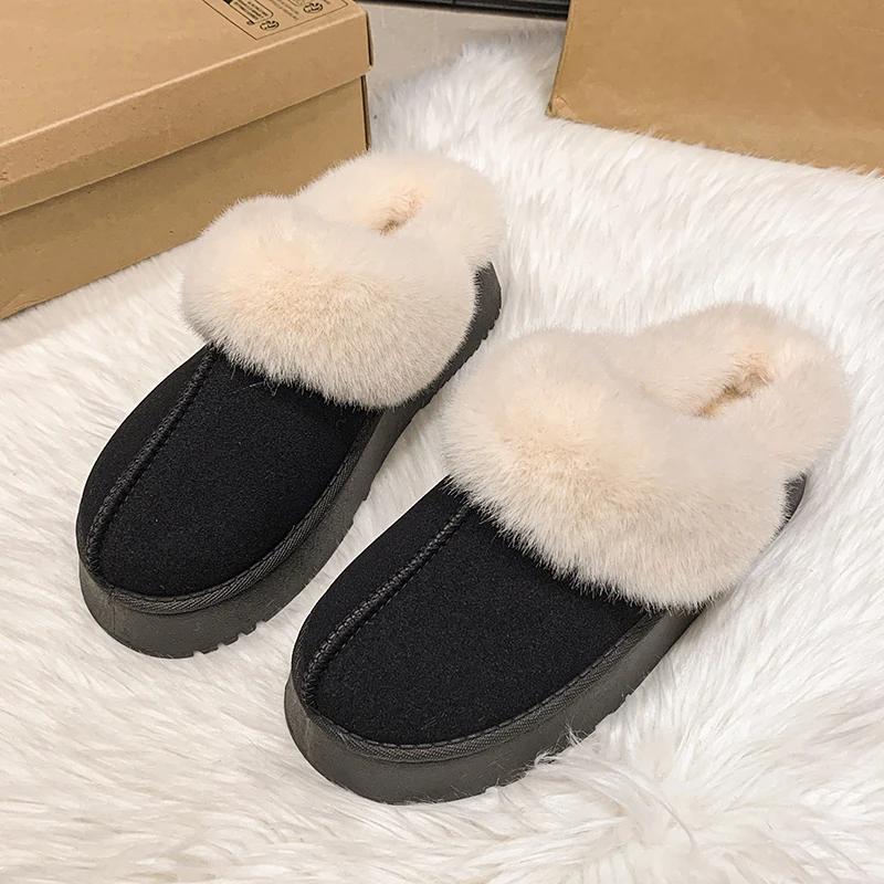2024 Brand Women's Shoes Baotou Women's Slippers Fashion Short Plush Daily Slippers Women Winter Keep Warm Solid Flat Slippers